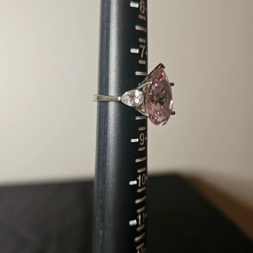 JTV Bella Luce 18.25 ctw Pink Pear-Cut and White Diamond Simulants Rhodium 925
